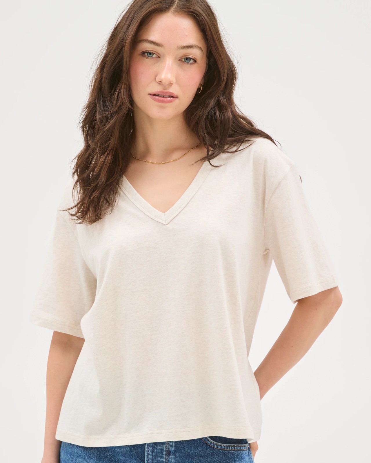 Lily Loves Australian Cotton V-Neck T-Shirt - Oatmarle 4 of 5
