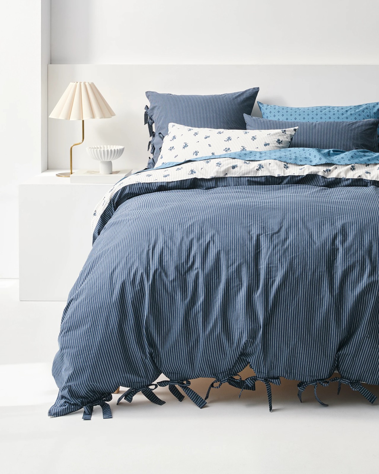 Ezra Floral Pinstripe Australian Cotton Reversible Quilt Cover Set 2 of 6