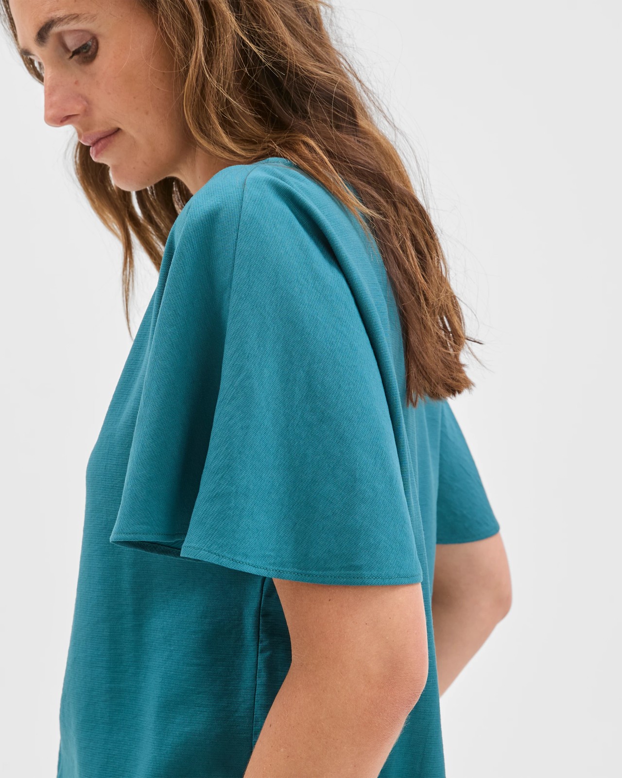 Preview Short Flutter Sleeve Textured Blouse - Peacock 5 of 5