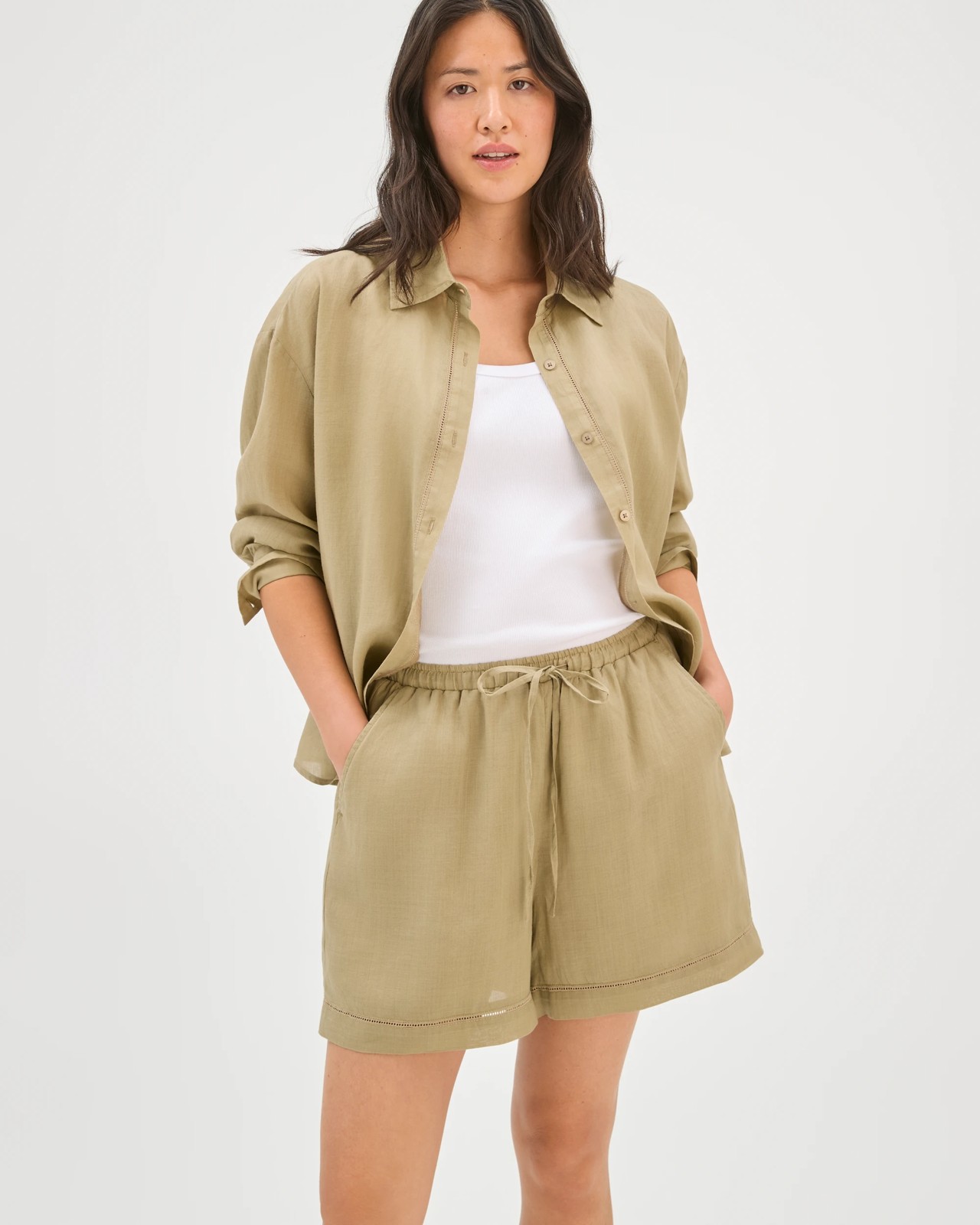 A-Line Trim Detail Shorts - Crushed Leaf 3 of 6