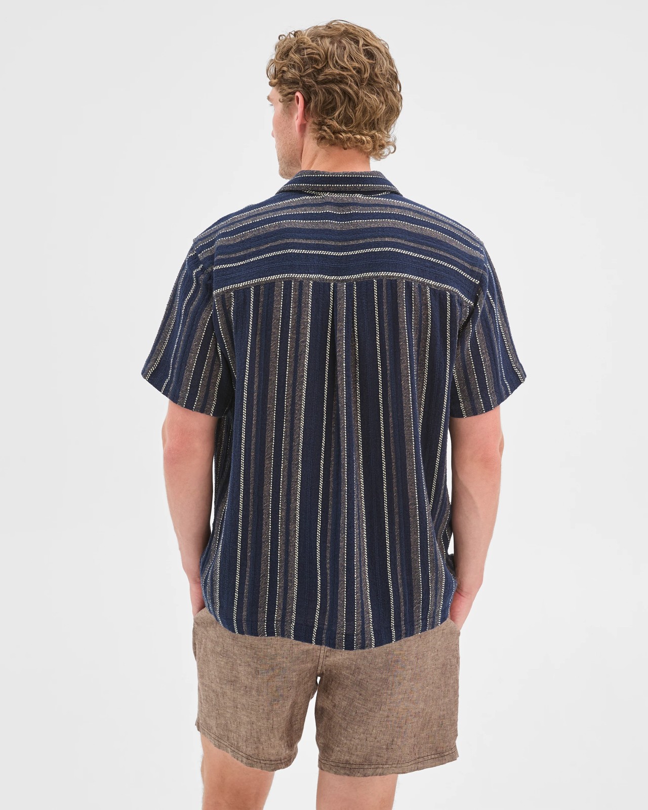 Textured Stripe Short Sleeve Shirt - Navy Stripe 6 of 6