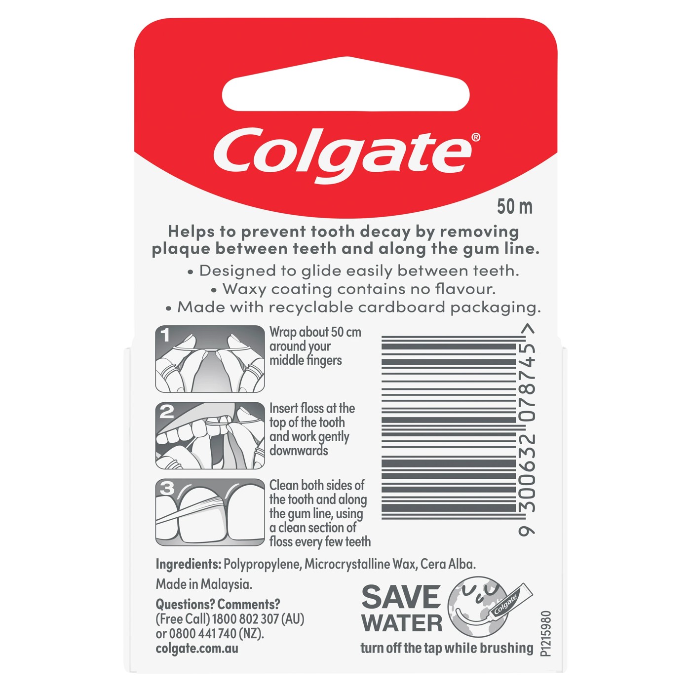 Colgate Total Waxed Dental Floss 50m 2 of 6