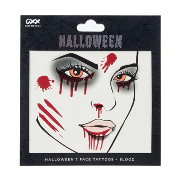 7 Piece Halloween Face Tattoos, Blood - OXX Cosmetics