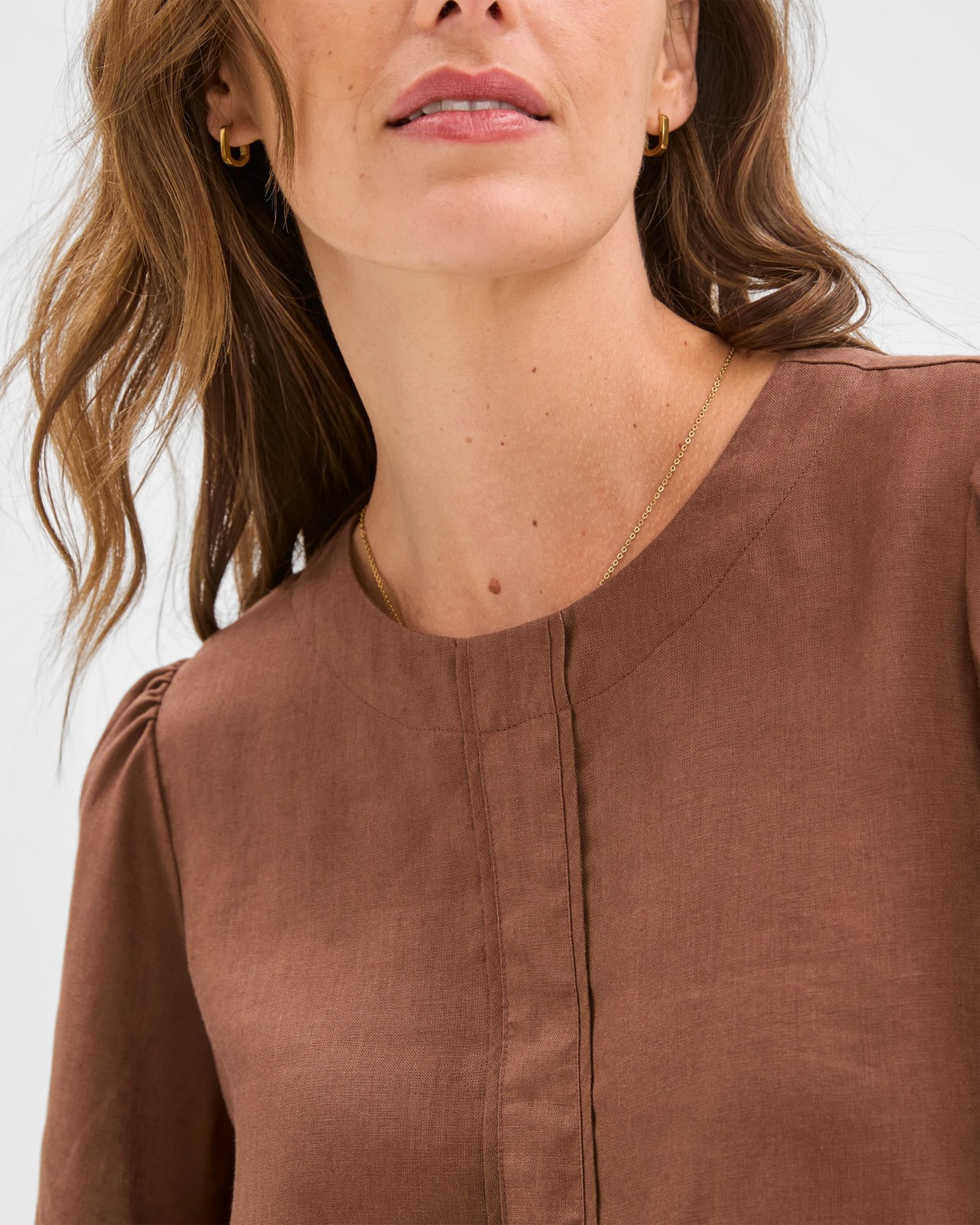 European Linen Femme Popover Blouse - Warm Brown 5 of 6