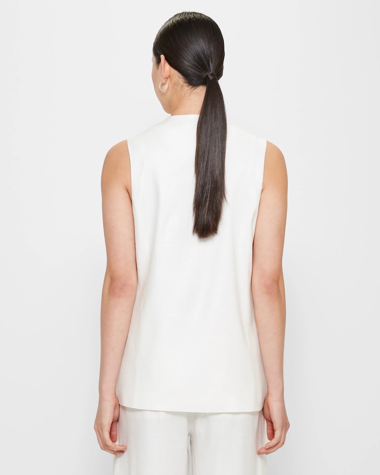 Sleeveless Stretch White Linen Vest