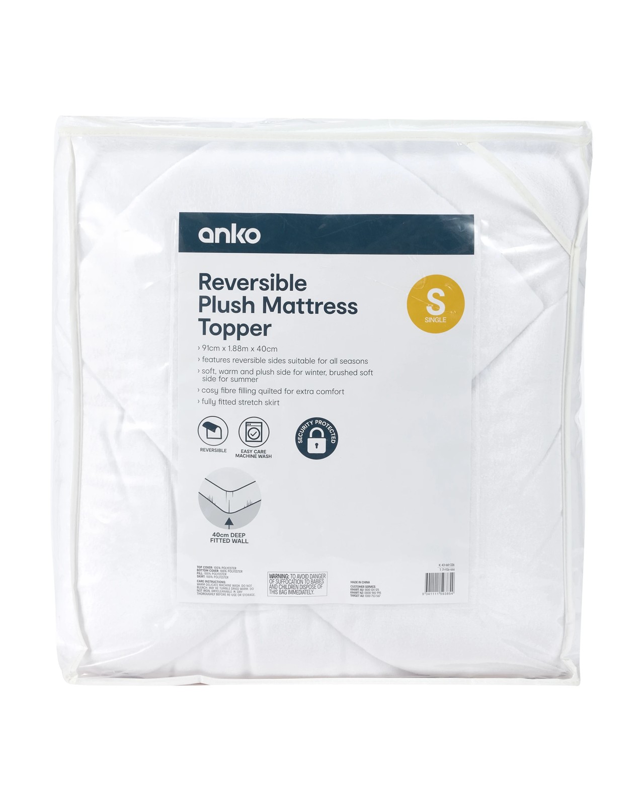 Anko Reversible Plush Mattress Topper, Single Bed - White 6 of 6