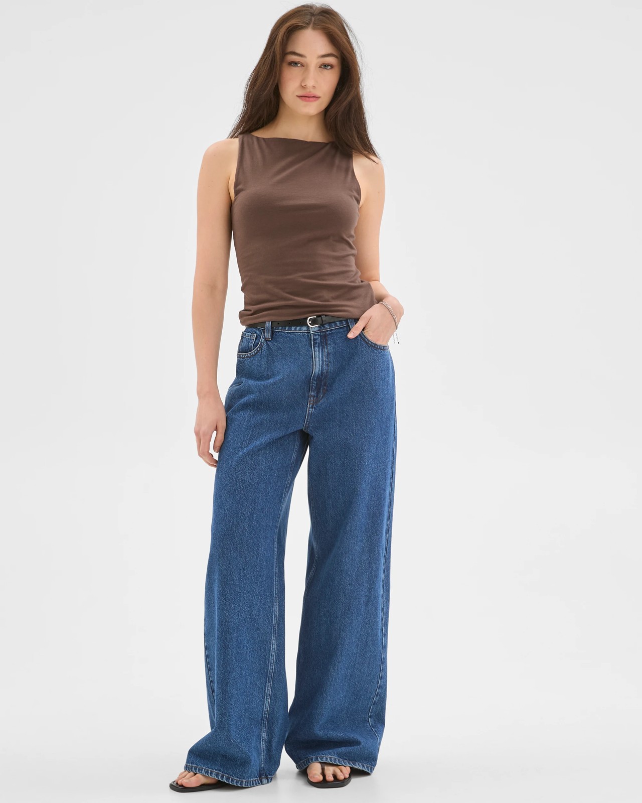 Lily Loves Australian Cotton Double Layer Boat Neck Tank Top - Bark 2 of 5