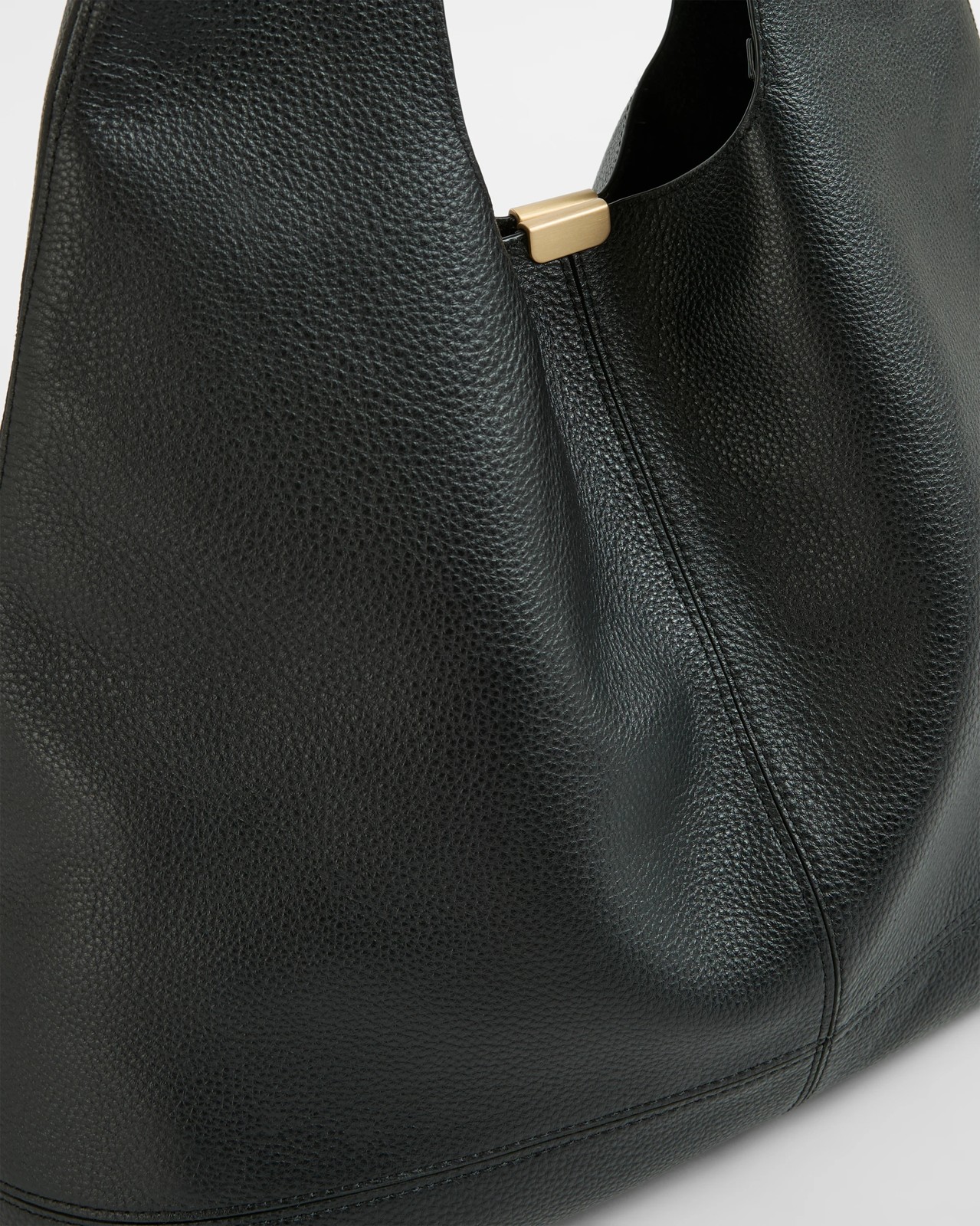 Genuine Leather Slouch Shoulder Bag - Black 2 of 2