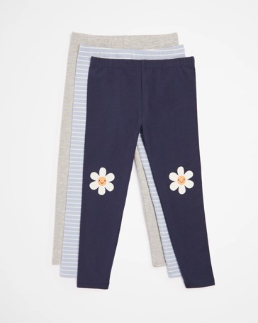 Daisy Stripe Print Leggings - 3 Pack