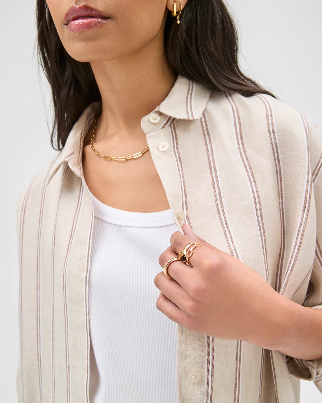 European Linen Long Sleeve Shirt - Warm Brown Stripe 6 of 6