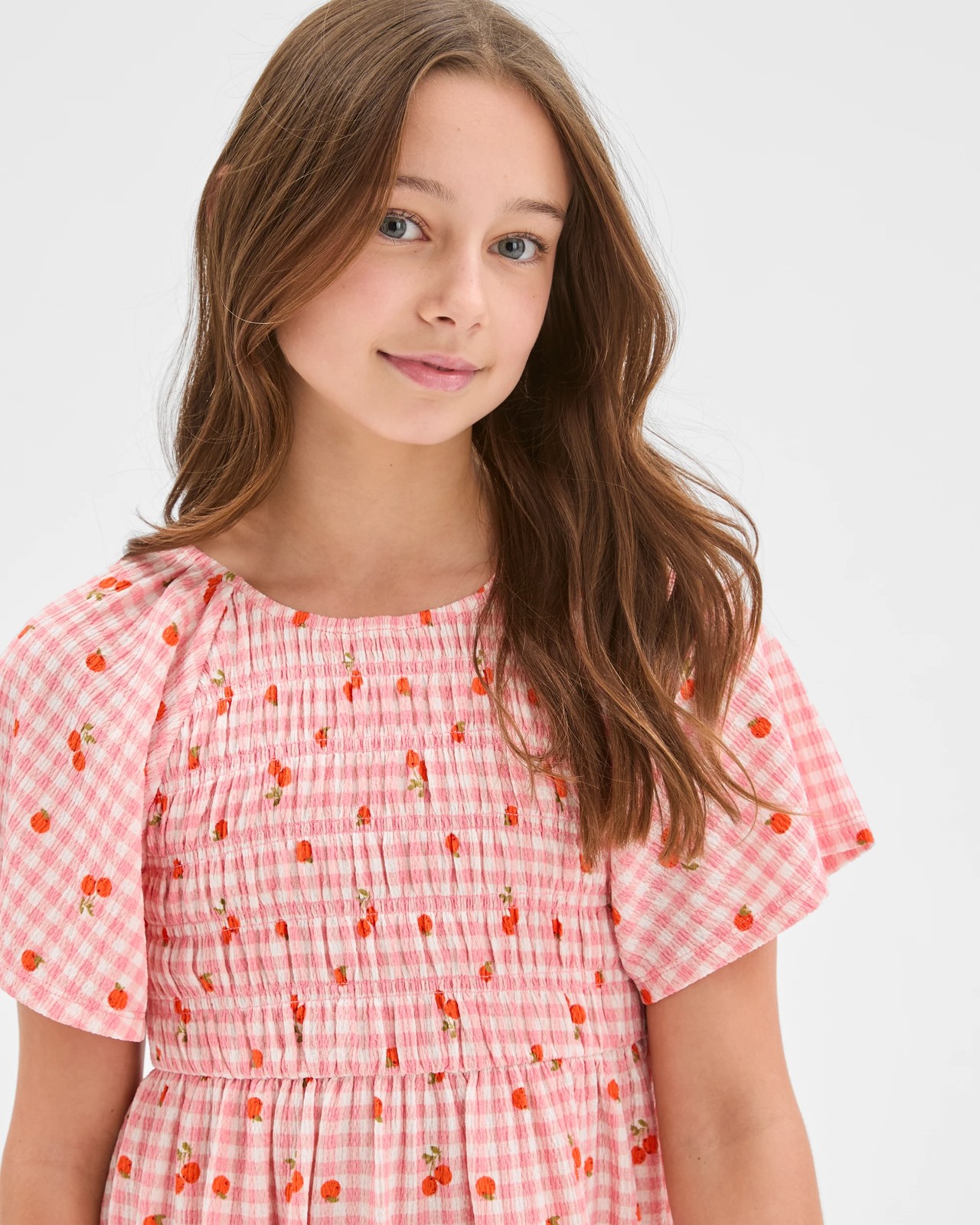 Flutter Sleeve Textured Knit Dress - Gingham Pink 4 of 5
