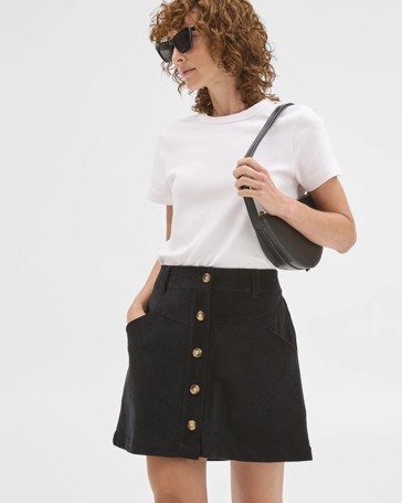 Cord Button Front Mini Skirt