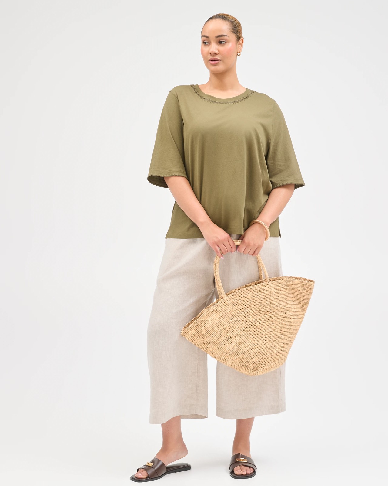 Plus Size Australian Cotton Stitch Detail T-Shirt - Dusty Moss 2 of 6