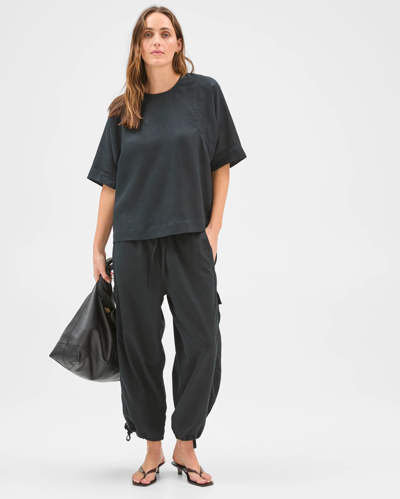 Slub Cargo Pull On Pants - Black 2 of 5