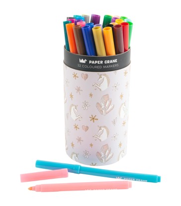 Paper Crane Kids Cylinder 32 Coloured Markers Unicorn