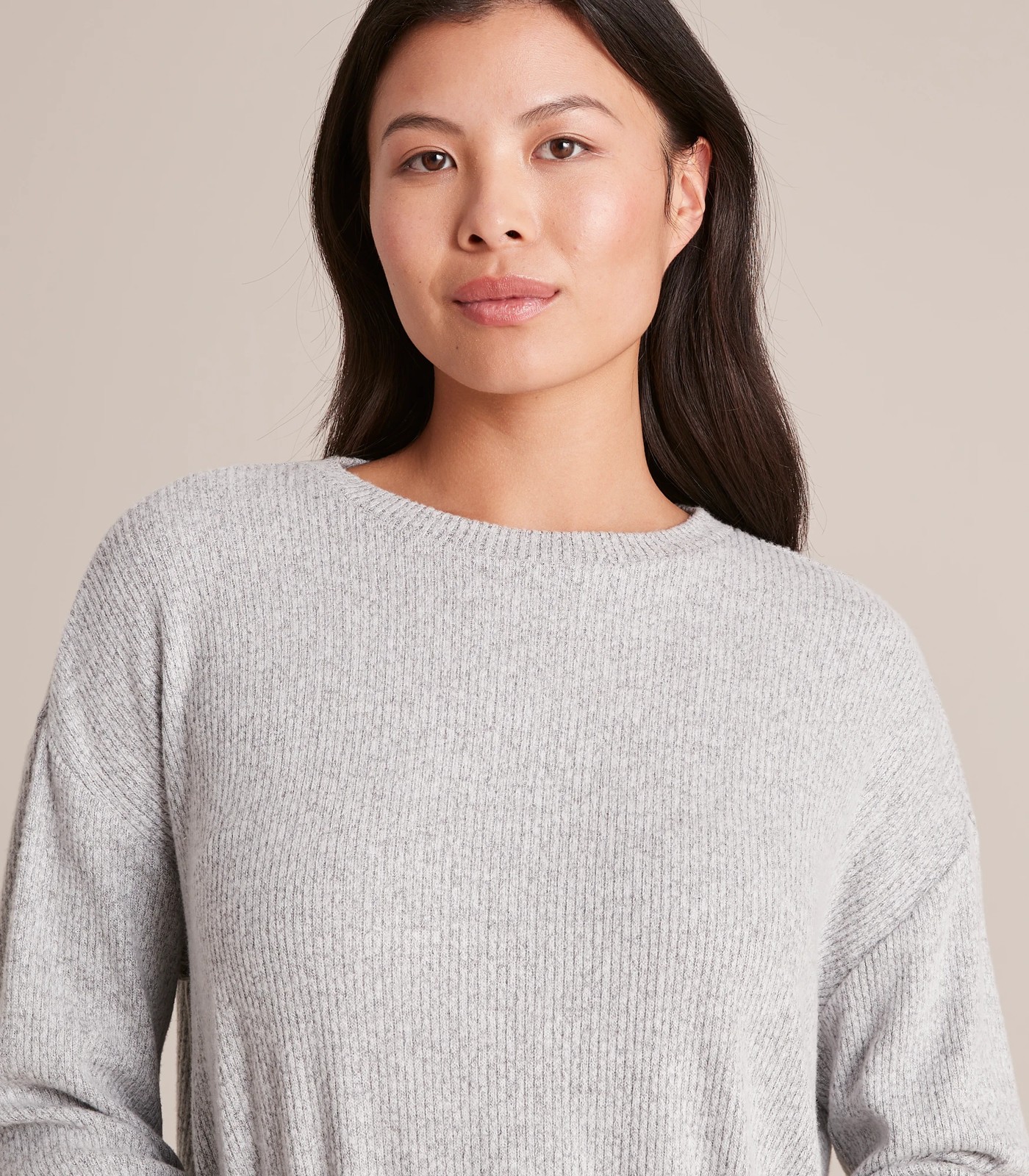 Light Grey Ribbed Long Sleeve Pyjama Top