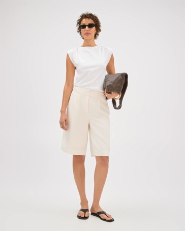 Preview Australian Cotton Sleeveless Shoulder Pad Tuck Detail Top