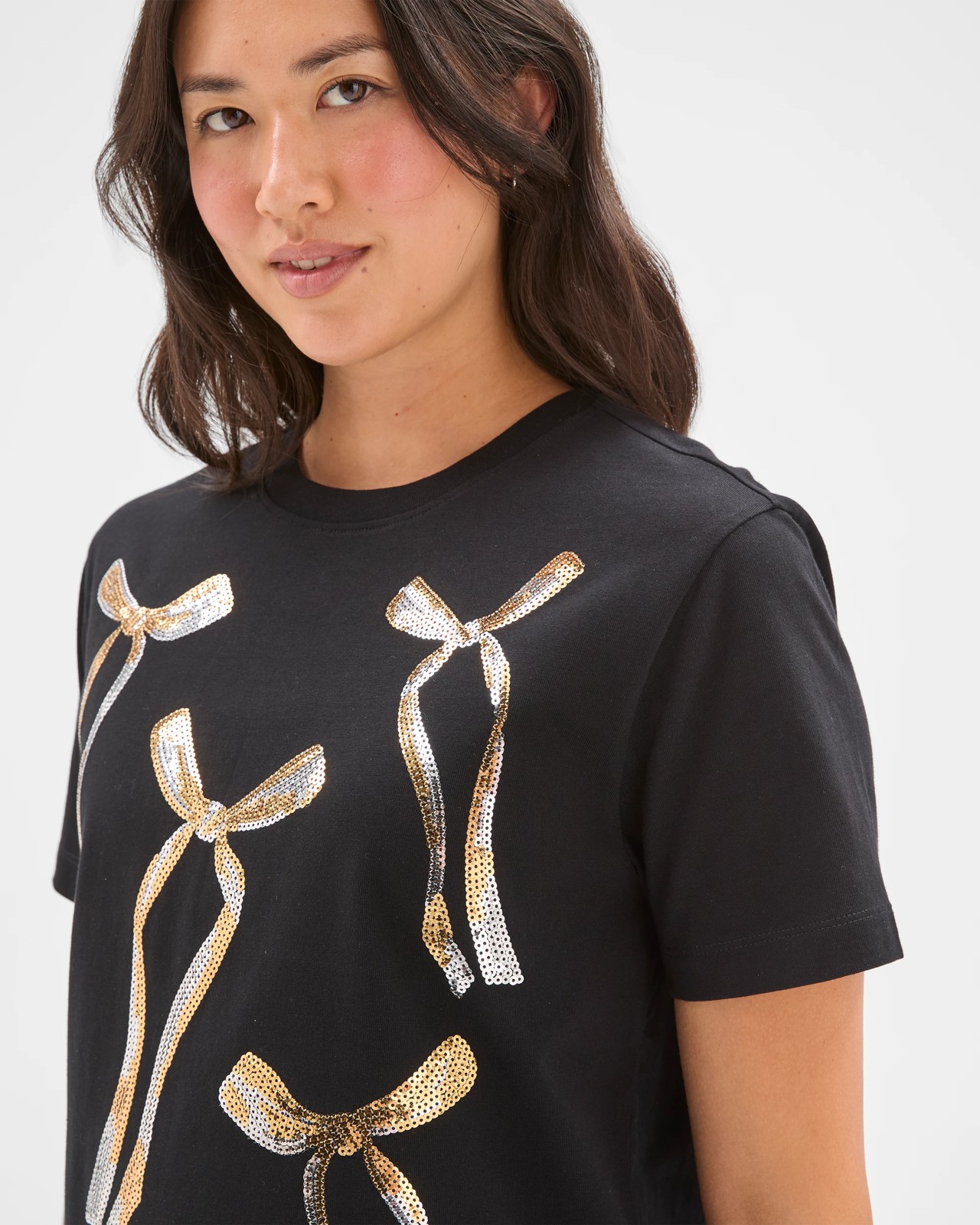 Australian Cotton Embellished Christmas T-Shirt - Black Sequin 3 of 6