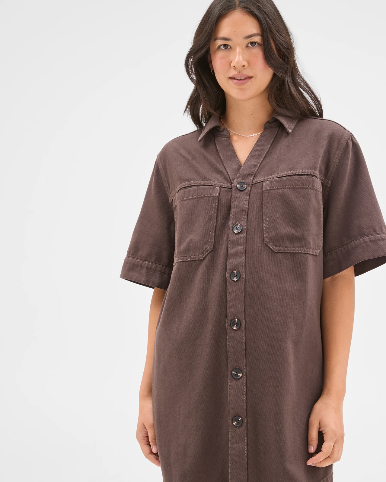 Short Sleeve V-Neck Denim Shirt Dress 4 of 5