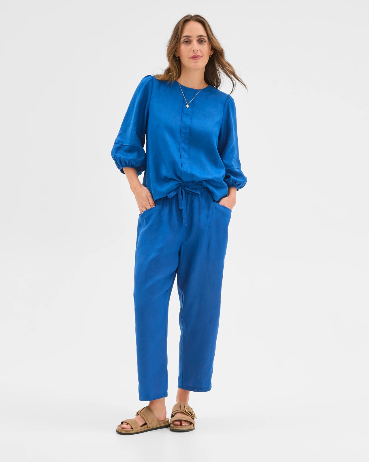 European Linen Tapered Pants - Deep Ocean 2 of 5