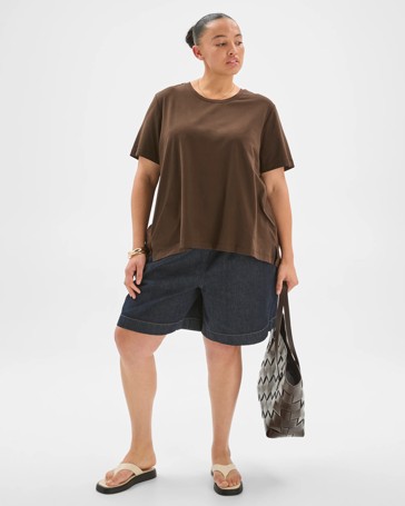 Plus Size Short Sleeve Knit Woven Top