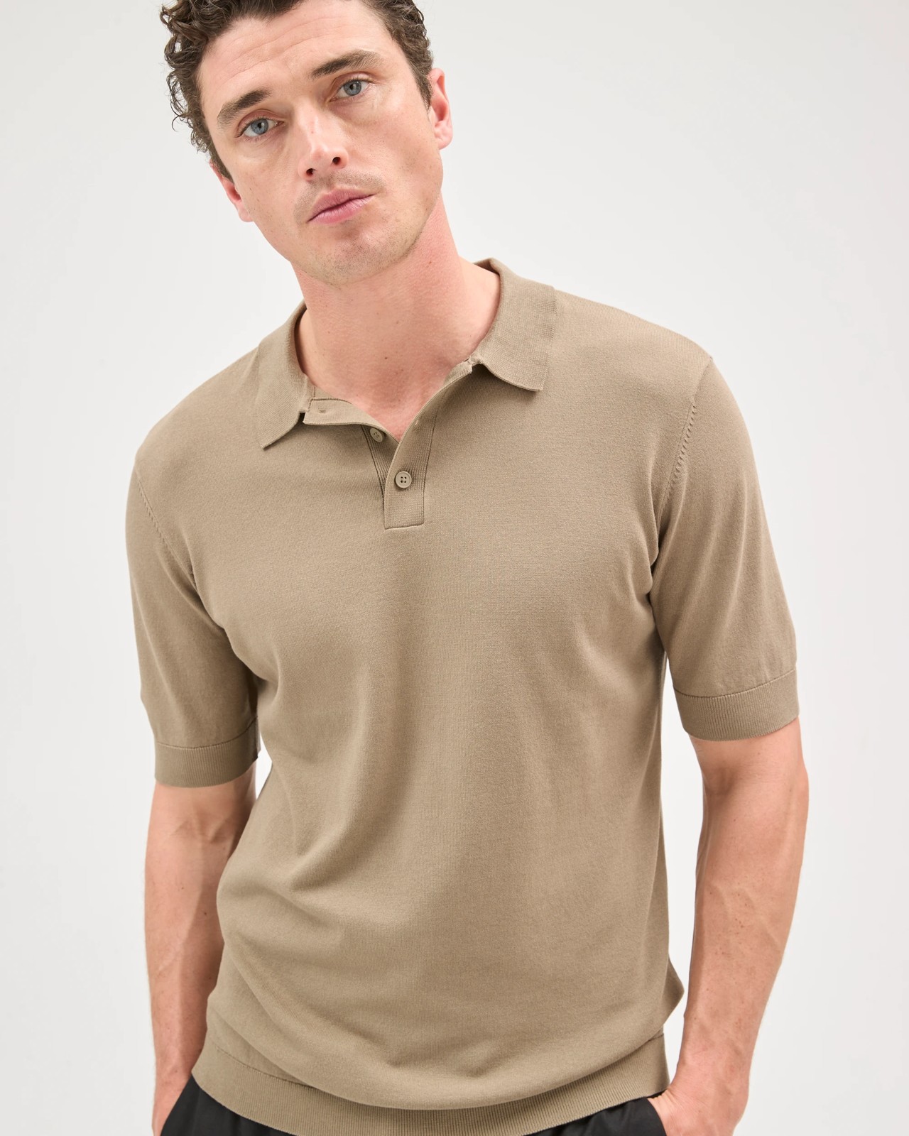 Preview Short Sleeve Knitwear Polo Top - Light Brown 4 of 6