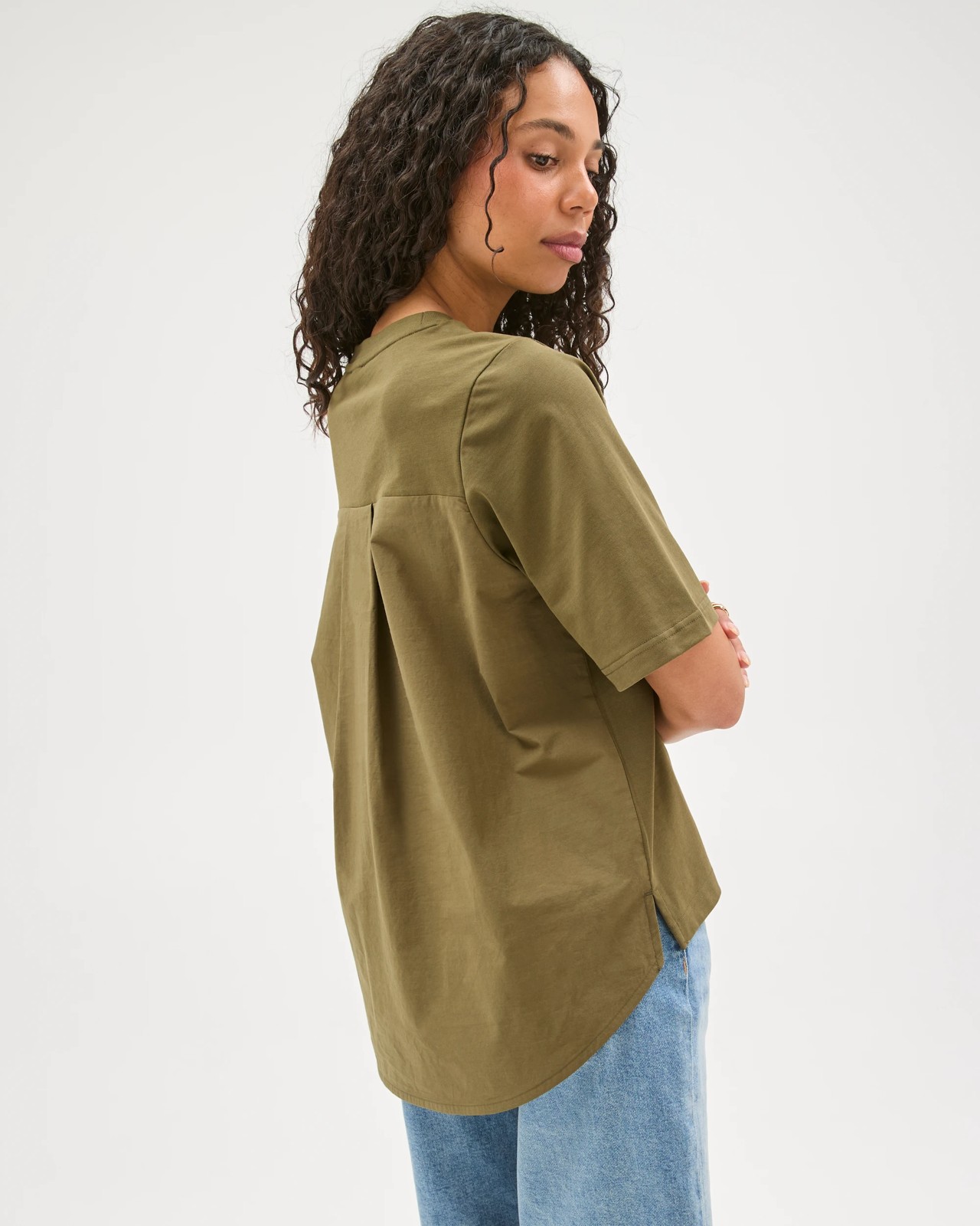 Australian Cotton Boxy Fit Woven Back T-Shirt - Dusty Moss 6 of 6