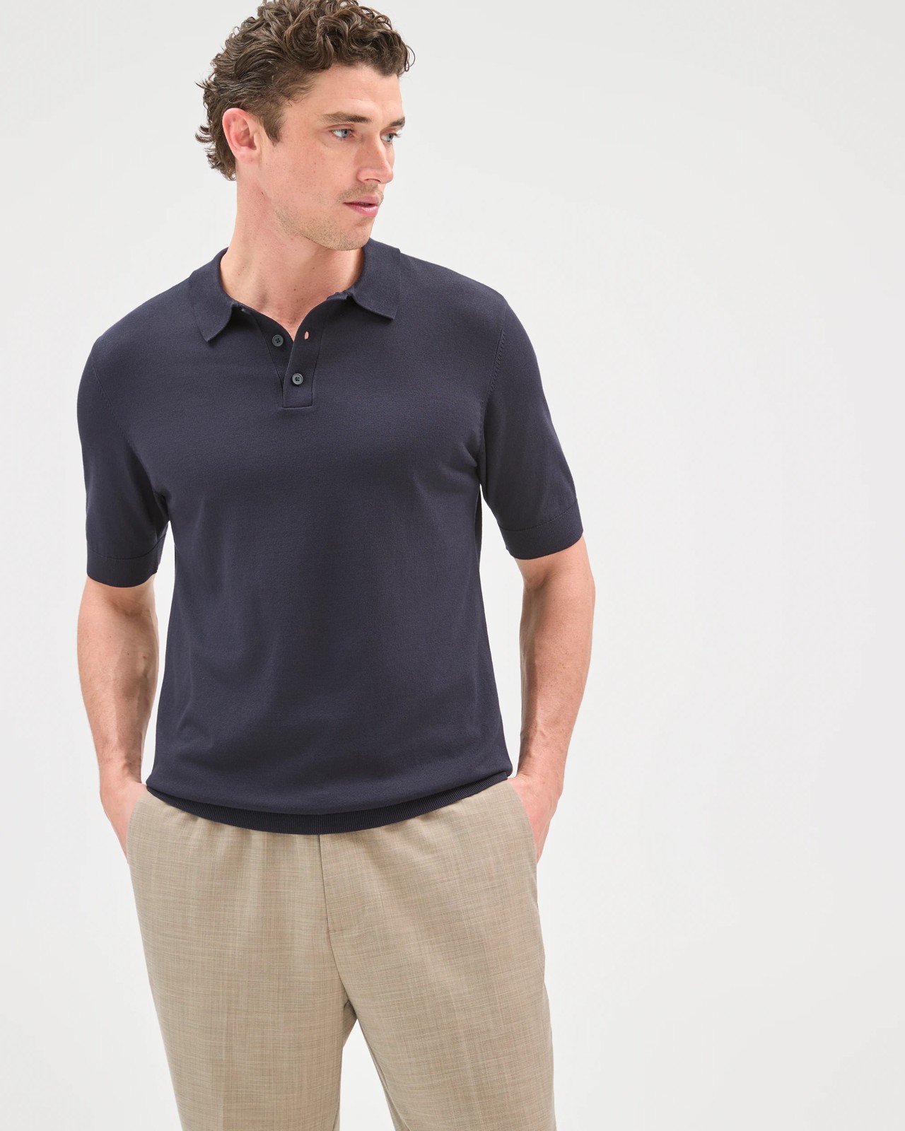 Preview Short Sleeve Knitwear Polo Top - Navy 3 of 5