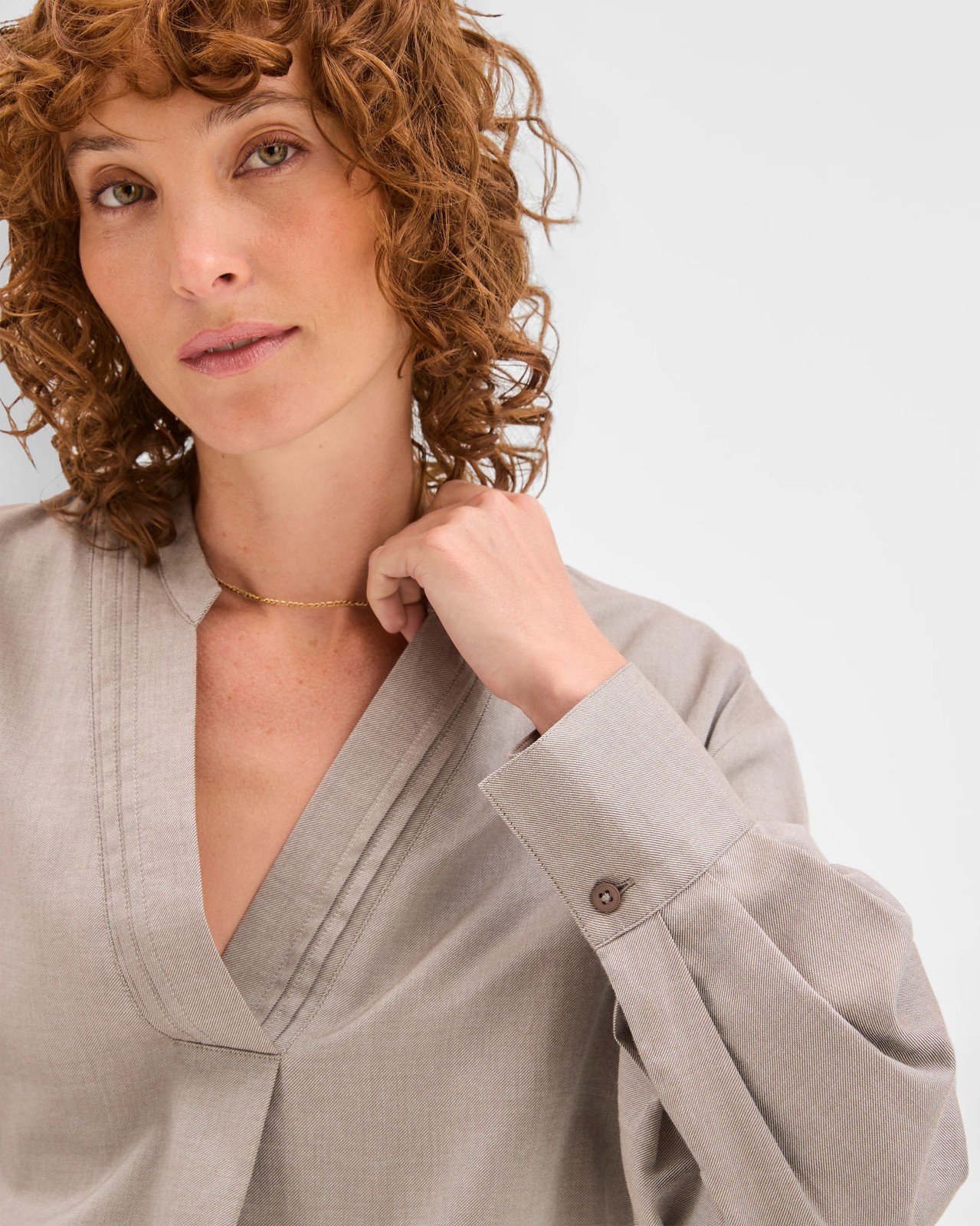 Australian Cotton Tuck Detail Popover Top - Taupe 5 of 6