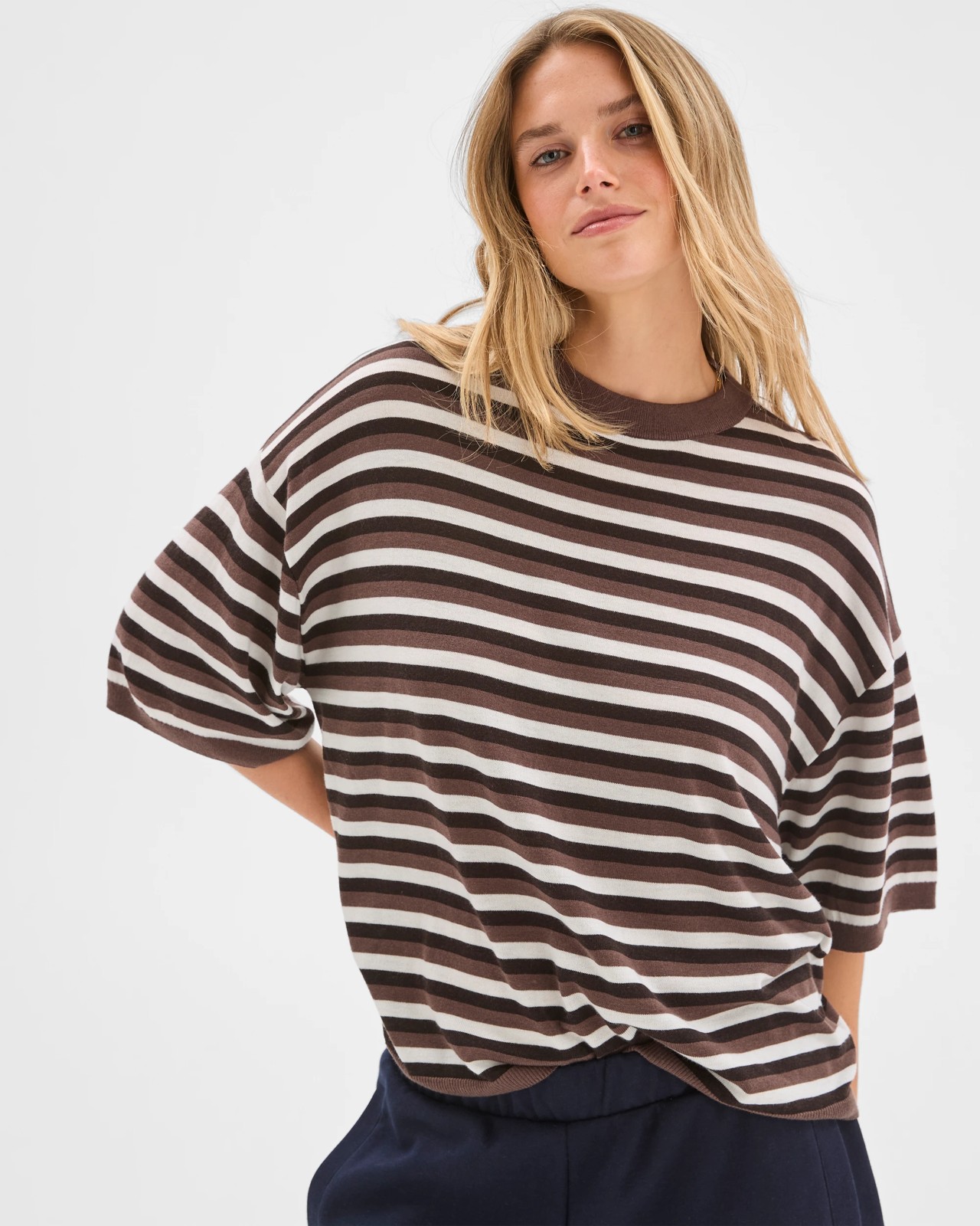Lily Loves Striped Knit T-Shirt - Bark 2 of 5