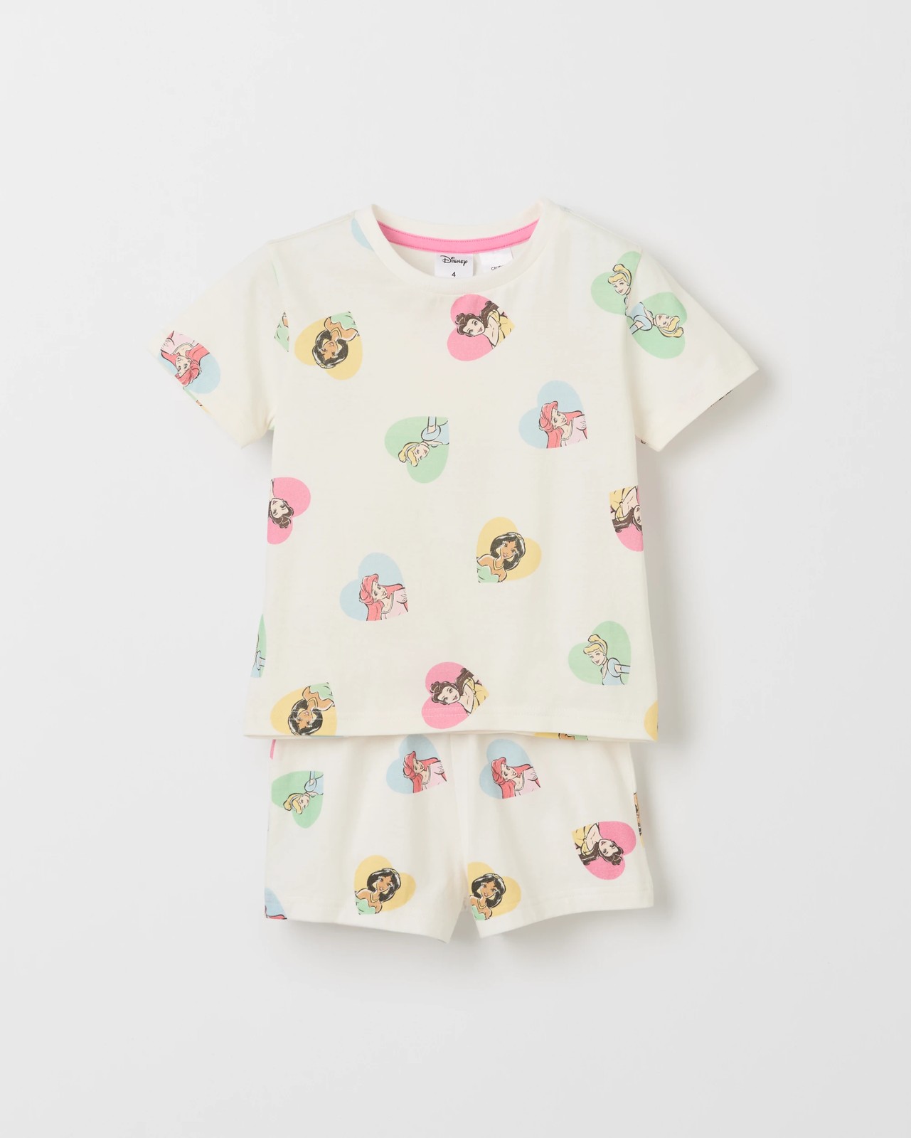 Disney Organic Cotton 2 Pack Younger Girls Pyjama Set - Pink/White Princesses 3 of 5