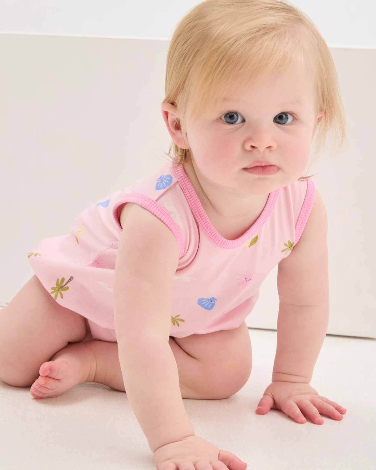 Baby Organic Cotton Sleeveless Bubble Bodysuit - Pink Tropical 2 of 5