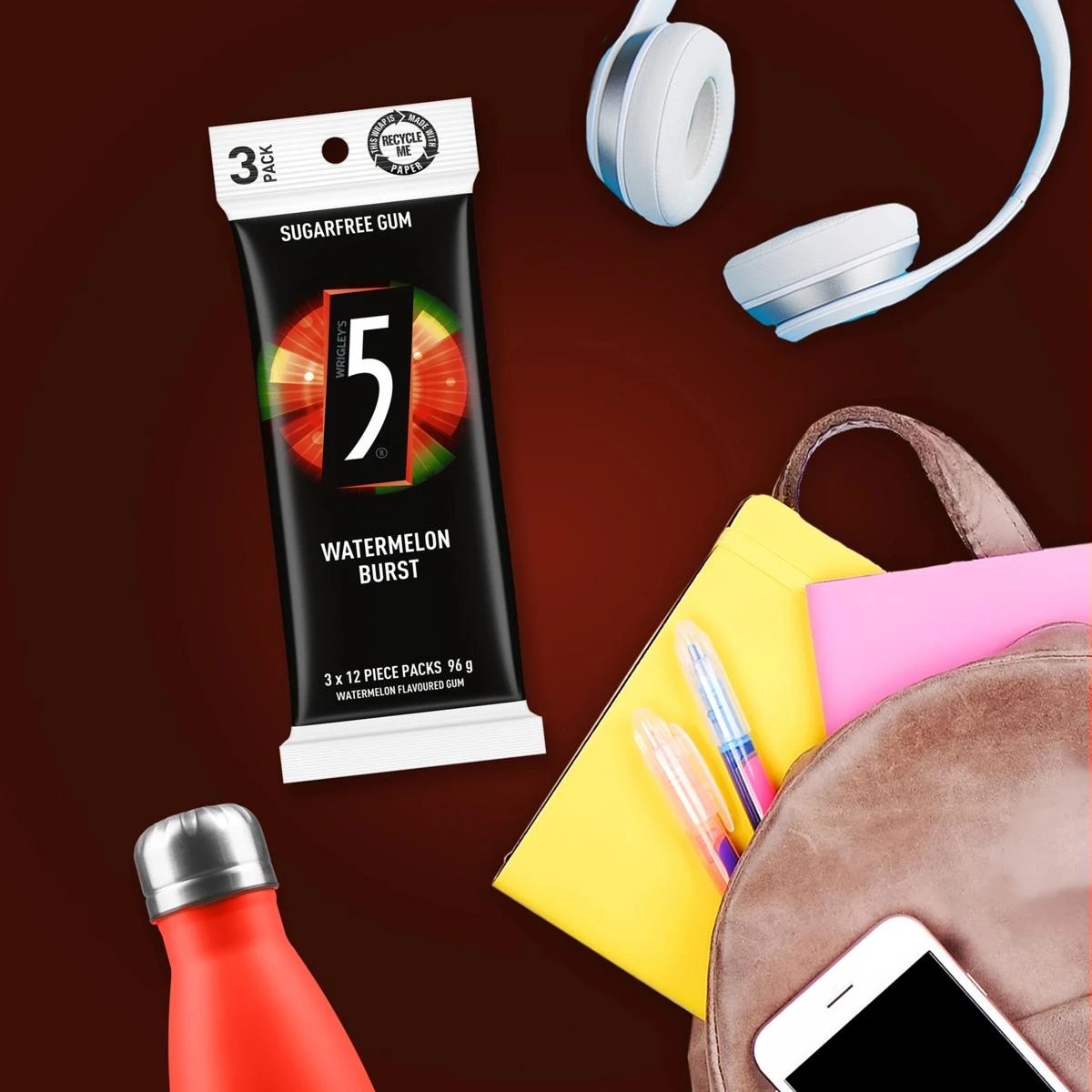 Wrigley's 3 Pack 5 Watermelon Burst Sugarfree Gum 96g 4 of 4