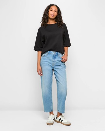 Relaxed High Rise Crop Length Barrel Leg Denim Jeans