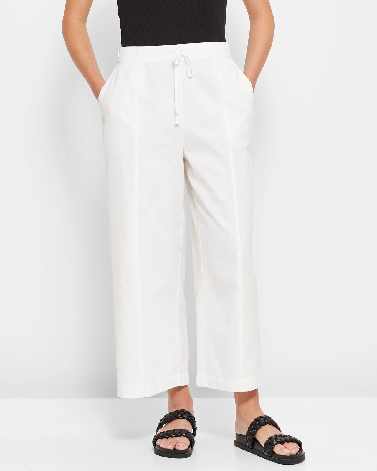 White Linen Twill Straight Leg Pant - WOMEN Pants