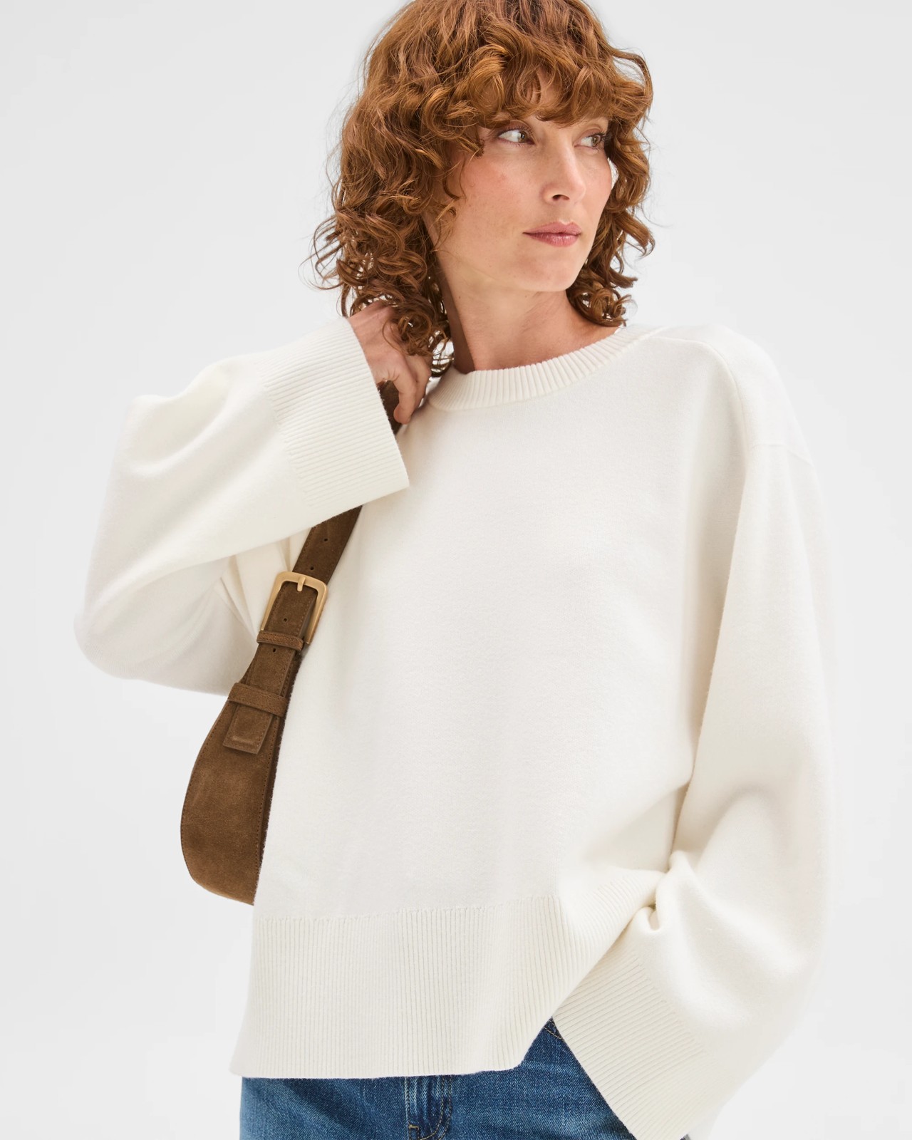 Clean Knit Crew Neck Sweater - Cloud Dancer 2 of 5