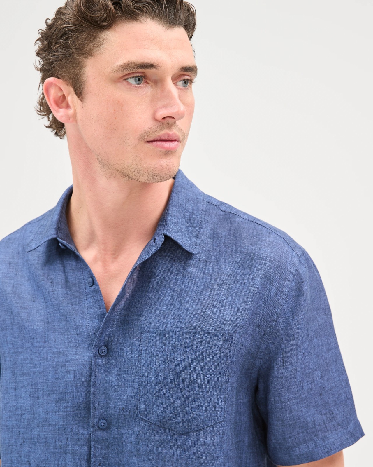 European Linen Short Sleeve Shirt - Indigo Blue 3 of 6