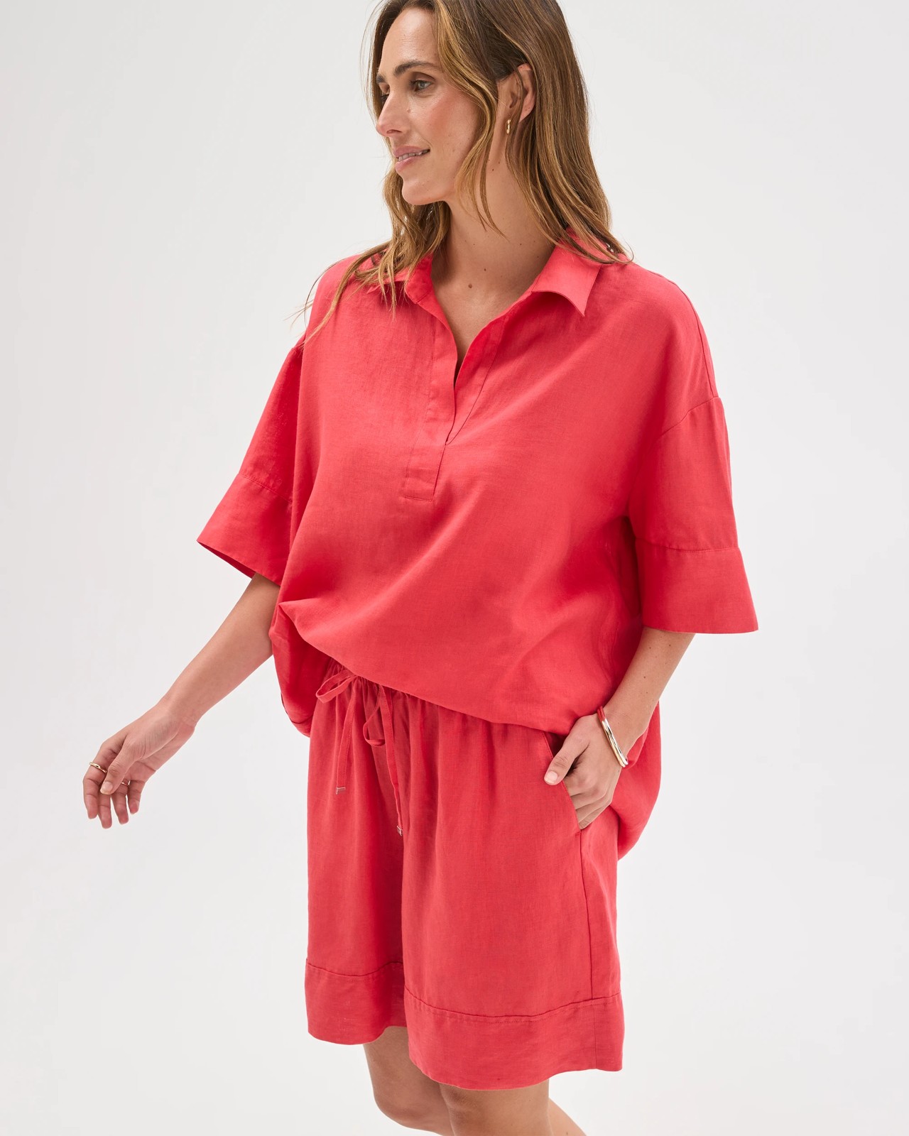 European Linen Long Shorts - Cranberry 5 of 6