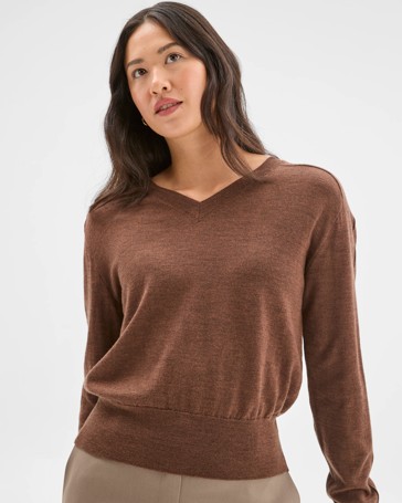 Preview Australian Merino Wool Long Sleeve V-Neck Knit Top
