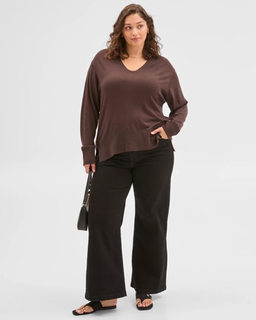 Plus Size Long Sleeve V-Neck Knit Top