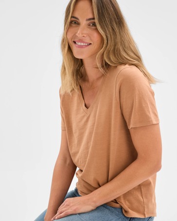 Australian Cotton Slub Relaxed V-Neck T-Shirt
