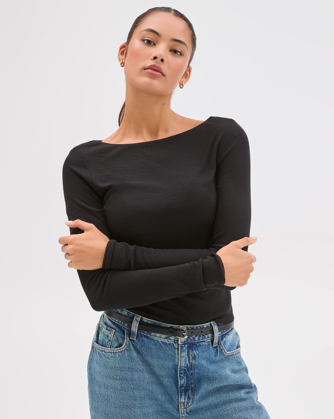 Lily Loves Double Layer Boat Neck Long Sleeve Top - Black 4 of 5