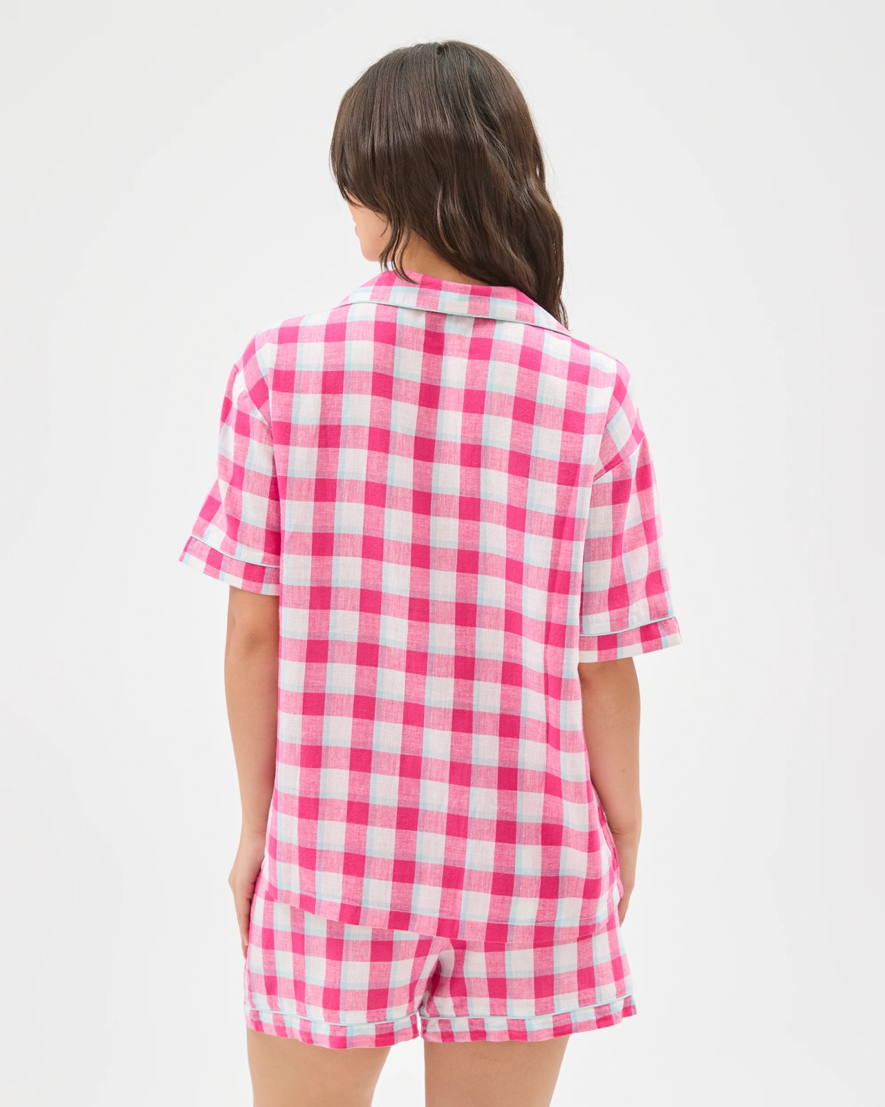 Linen Blend Short Pyjama Set - Hot Pink 6 of 6