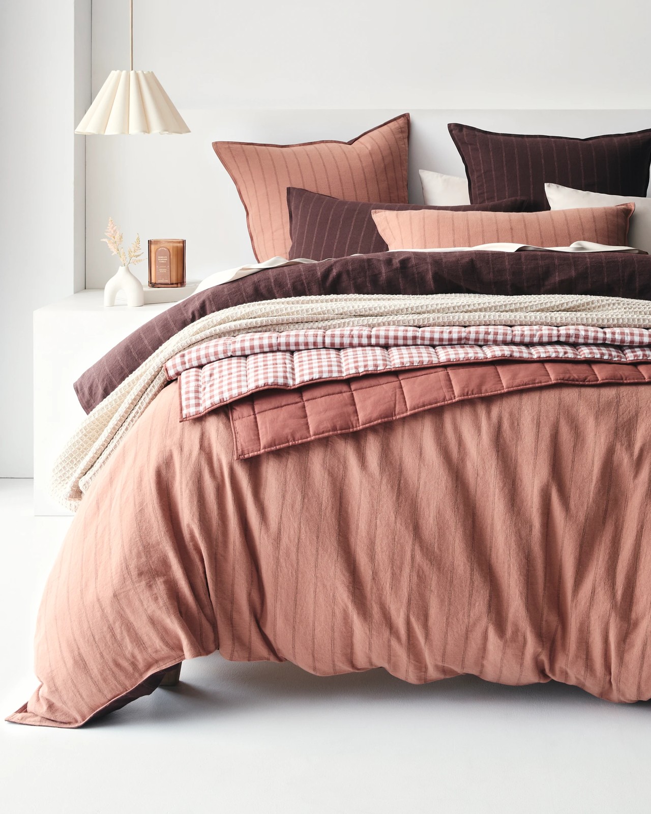 Adelle Stripe Linen/Cotton Quilt Cover Set - Chocolate 3 of 5