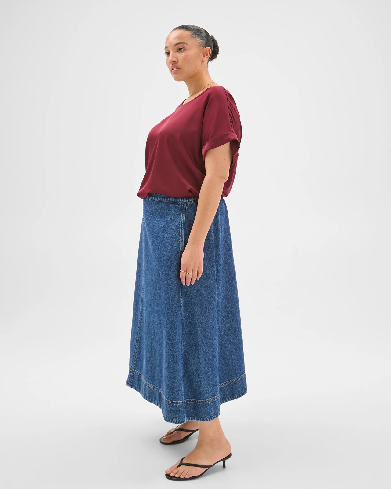 Plus Size Elasticated Waist Denim Midi Skirt 5 of 5