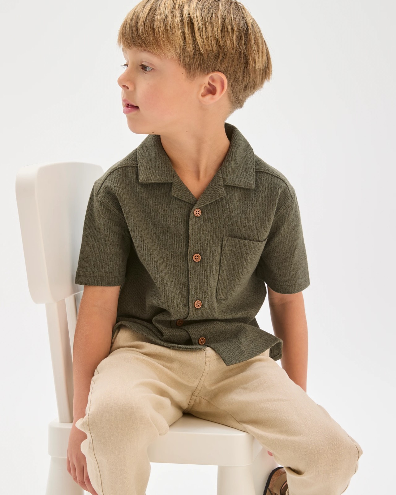 Short Sleeve Textured Shirt - Avocado 3 of 6