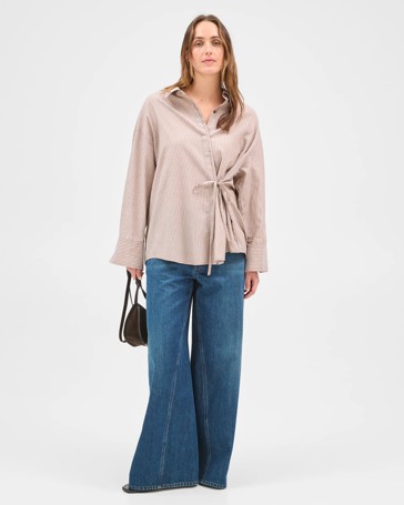 Long Sleeve Tie Voile Shirt