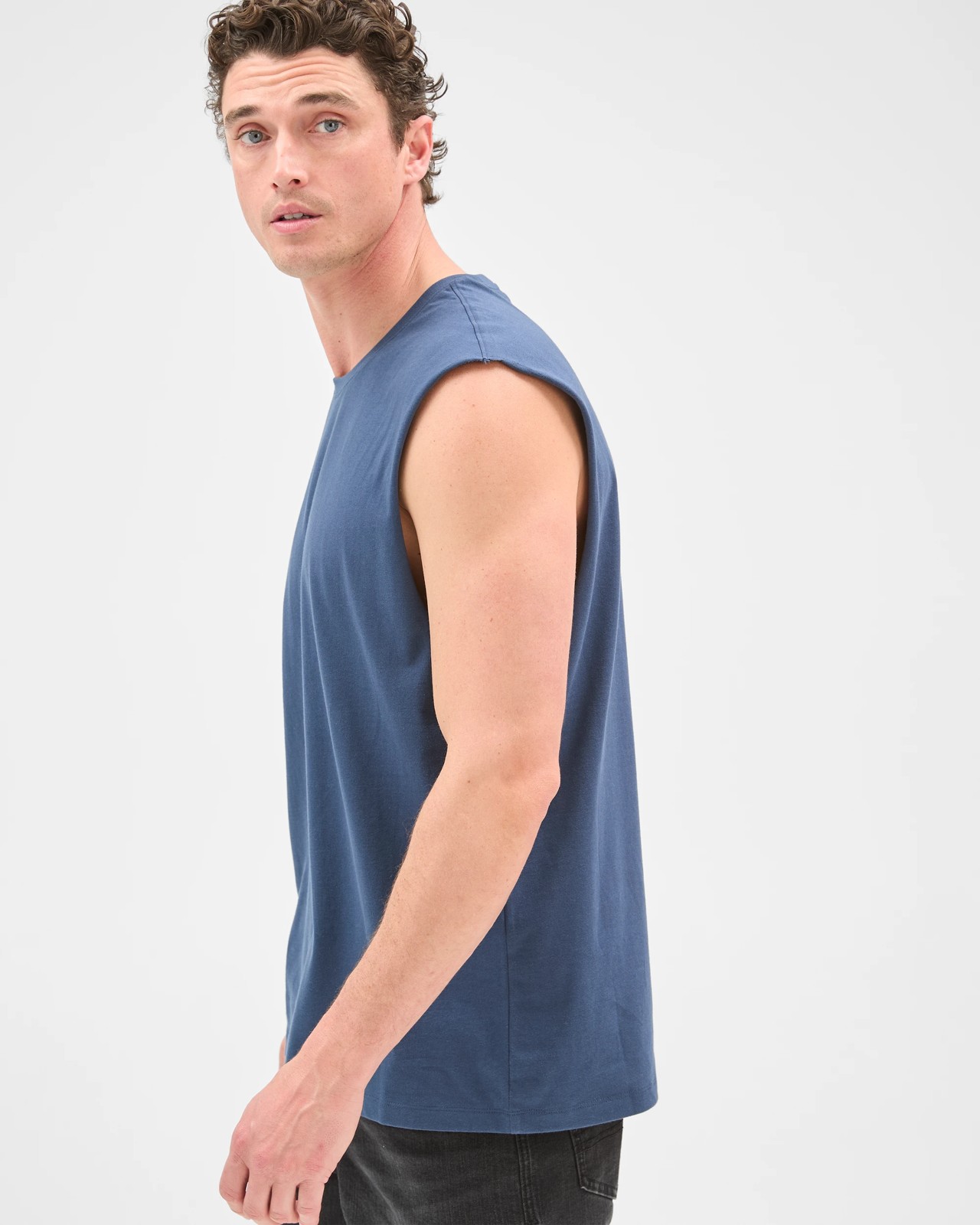 Australian Cotton Plain Tank Top  - Space Blue 4 of 6