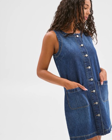 Sleeveless Button Through Denim Mini Dress