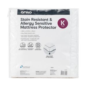 Stain Resistant and Allergy Sensitive Mattress Protector, King Bed, White - Anko product image